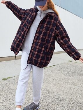 TNA “Coaches” Flannel Puffer Plaid Quilted Jacket - Black & Red